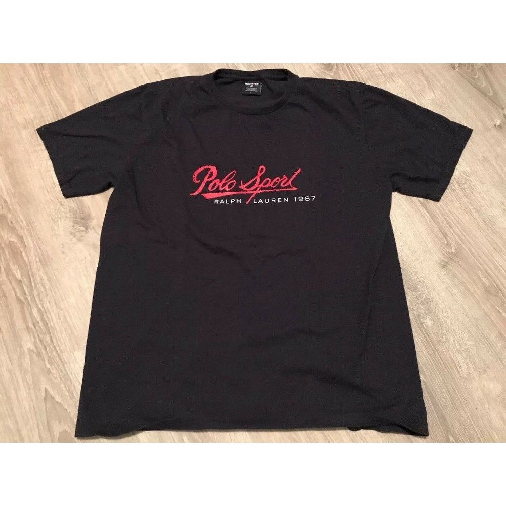 Vintage 90's Men's Large Polo Sport Ralph Lauren Spellout Script T-Shirt Navy